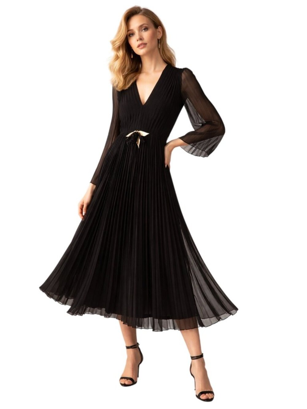 ZIMMERMANN Black Sunray Appliquéd Pleated Chiffon Midi Dress Size 6 New W Tags